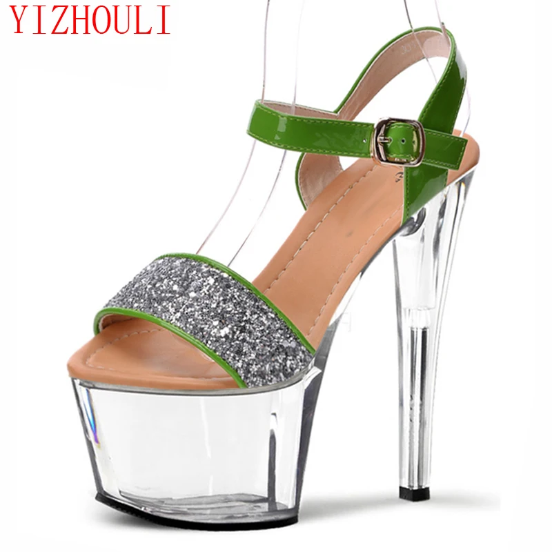 

High Heels Made of Sequined Crystal Soles, EU Glass Slippers with Sexy Roman Style, 15-17 CM Sandals