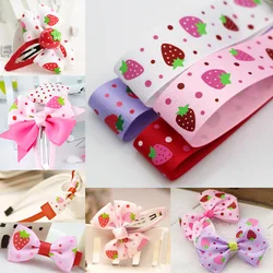 (1 Yard/lot) 1''25mm Printed Strawberry Grosgrain Satin Ribbon Wedding Party Decoration DIY Handmade Hair Bows Accessories Craft