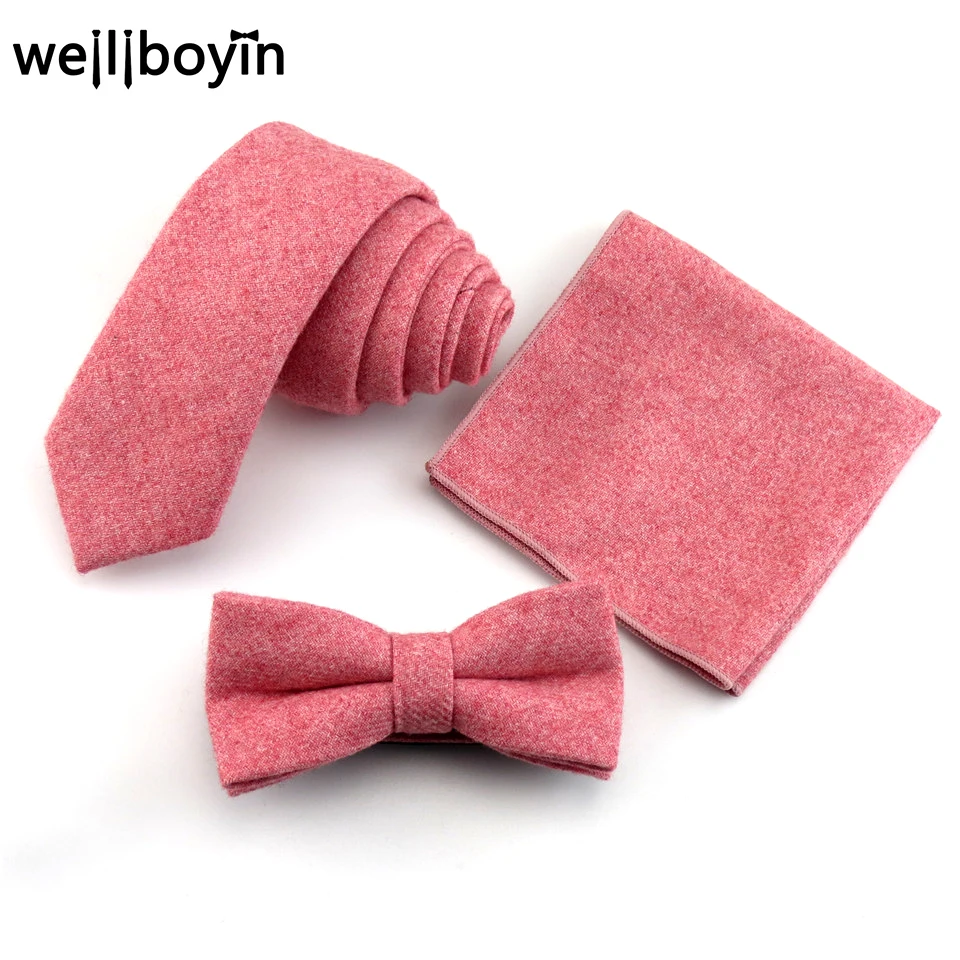 

100% Wool Tie Set Men's Ties Bowtie Pocket Square Red Handkerchief 6cm Narrow Ties For Men Suit Shirt Dress Accessories Gravata