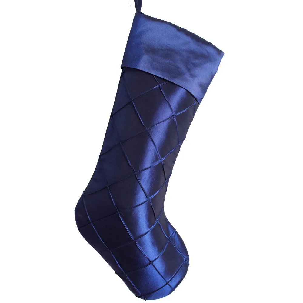 

Free Shipping 100% Polyester Faux Silk Cuff Diamond Pintuck Body Deep Blue Christmas Stocking P2794-deep blue-S