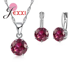 Hot Sale Fashion Cubic Zirconia Wedding 925 Sterling Silver Crystal Statement Pendant Necklace Earrings Jewelry sets for Women