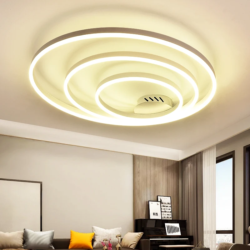 Three-color Dimmable Modern Ceiling Lamp Creative White Two rings Bedroom LED Ceiling Lighting Fixtures Aluminum Plafonlamp