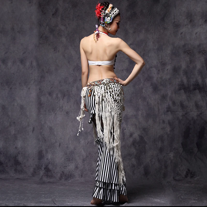 Tribal Belly Dance Clothes 3pcs Outfit Sexy Embroid Tops Hip Belt and Pants Women Tribal Dance Costume