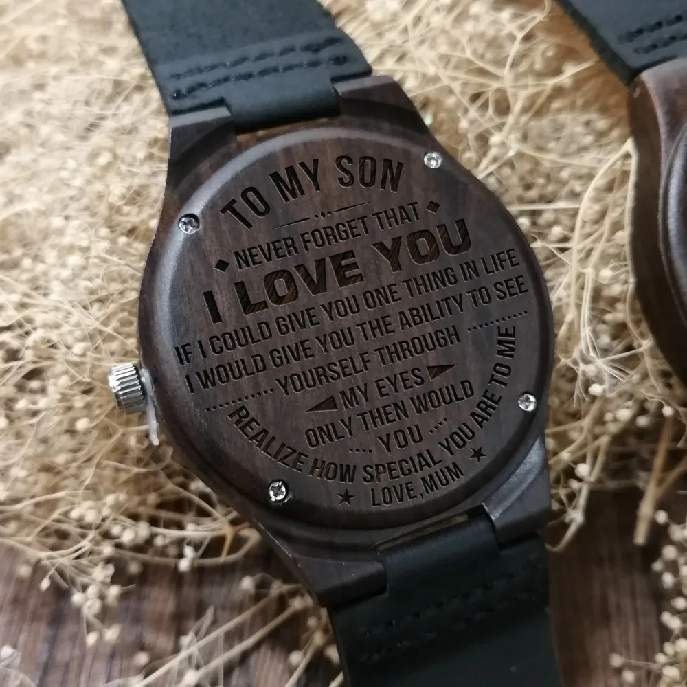 

FROM MOM TO SON ENGRAVED WOODEN WATCH NEVER FORGET THAT I LOVE YOU