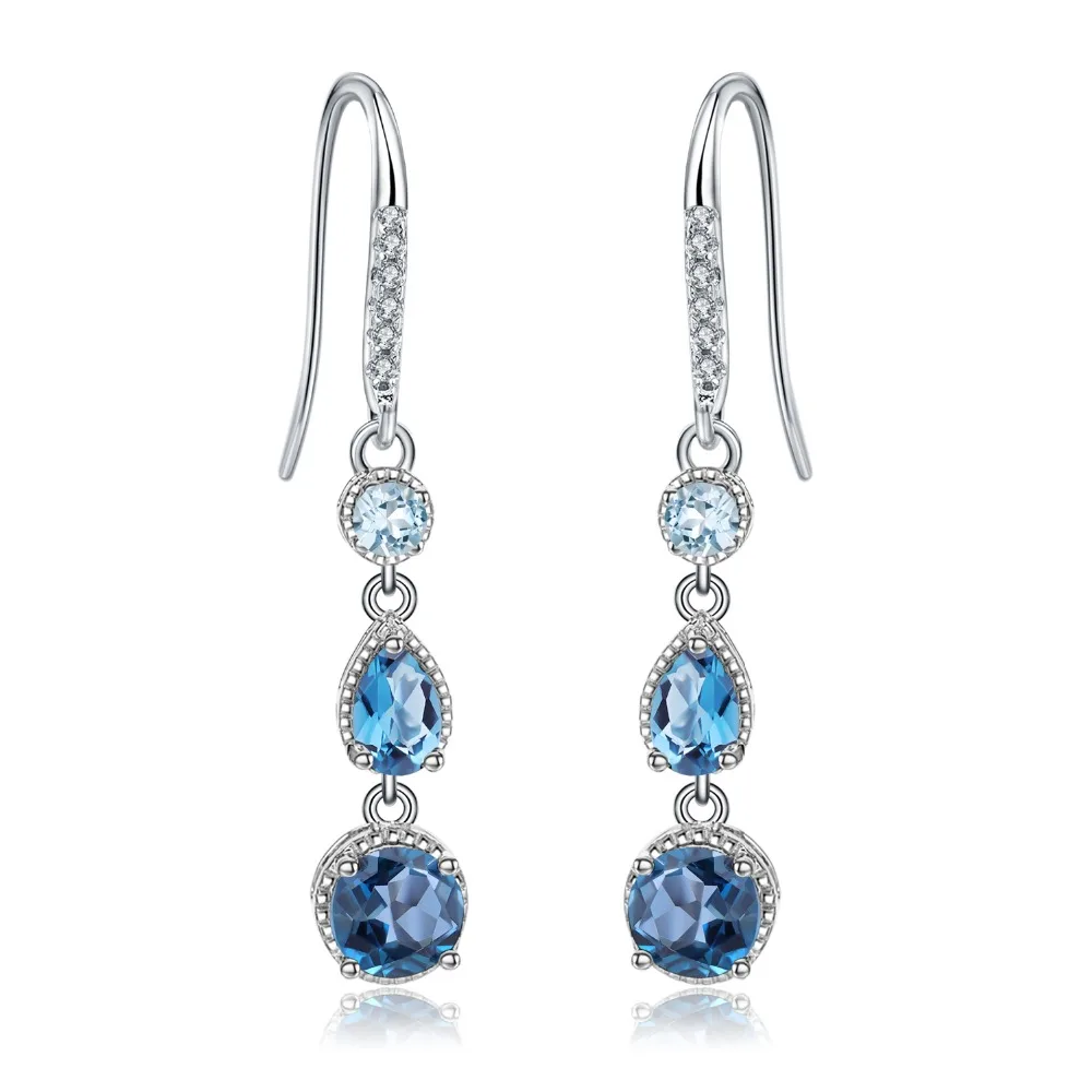 

GEM'S BALLET Natural London Blue Topaz Dangle Earrings Gemstone Jewelry 925 Sterling Silver Elegant Earrings for Women Wedding