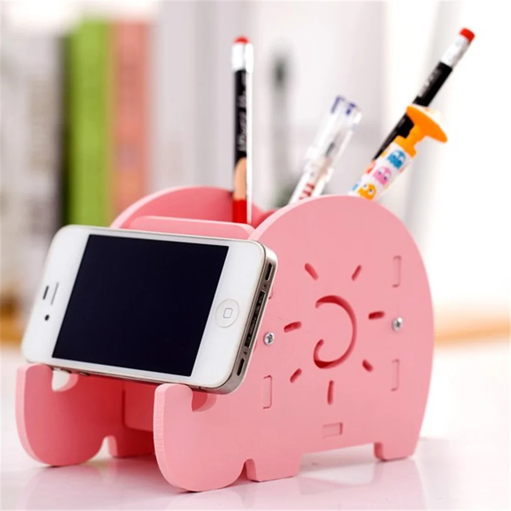 High Quality DIY Wood Cartoon Pen Holders Pen Container Phone Holder Office Decoration