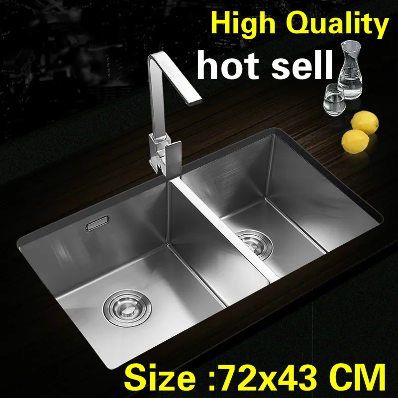 

Free shipping Apartment kitchen manual sink double groove do the dishes food grade 304 stainless steel hot sell 720x430 MM