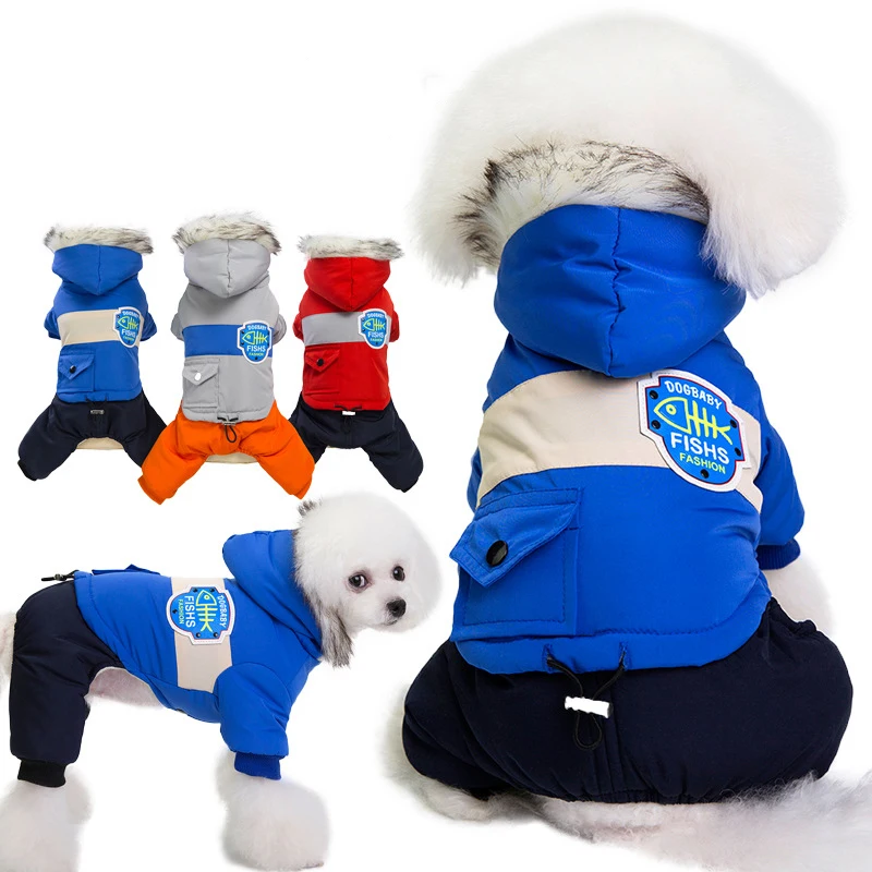 

Windproof Dog Winter Clothes Down cotton Coat pet Jacket Warm Dog Jumpsuit four feet Puppy Hoodie Clothing for small dogs