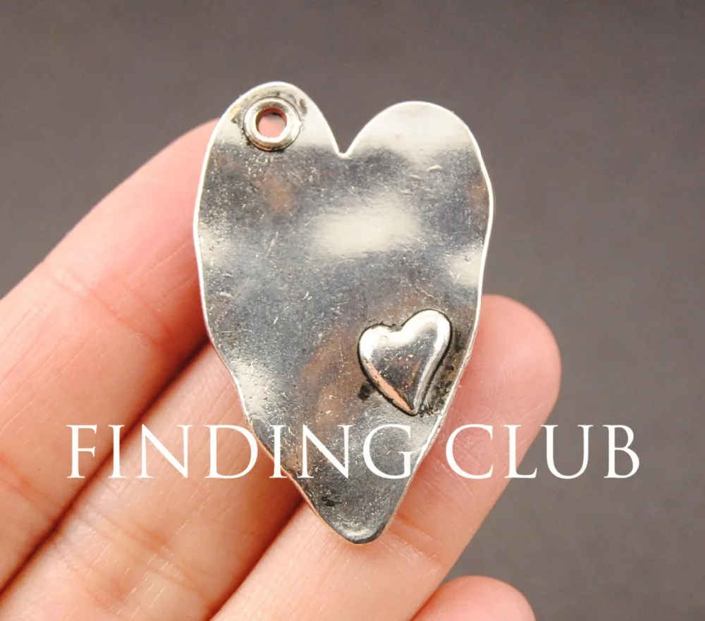 10 pcs Silver Color Love Heart Pendant Zinc alloy pendant fit DIY charms for bracelet 38x24mm A788