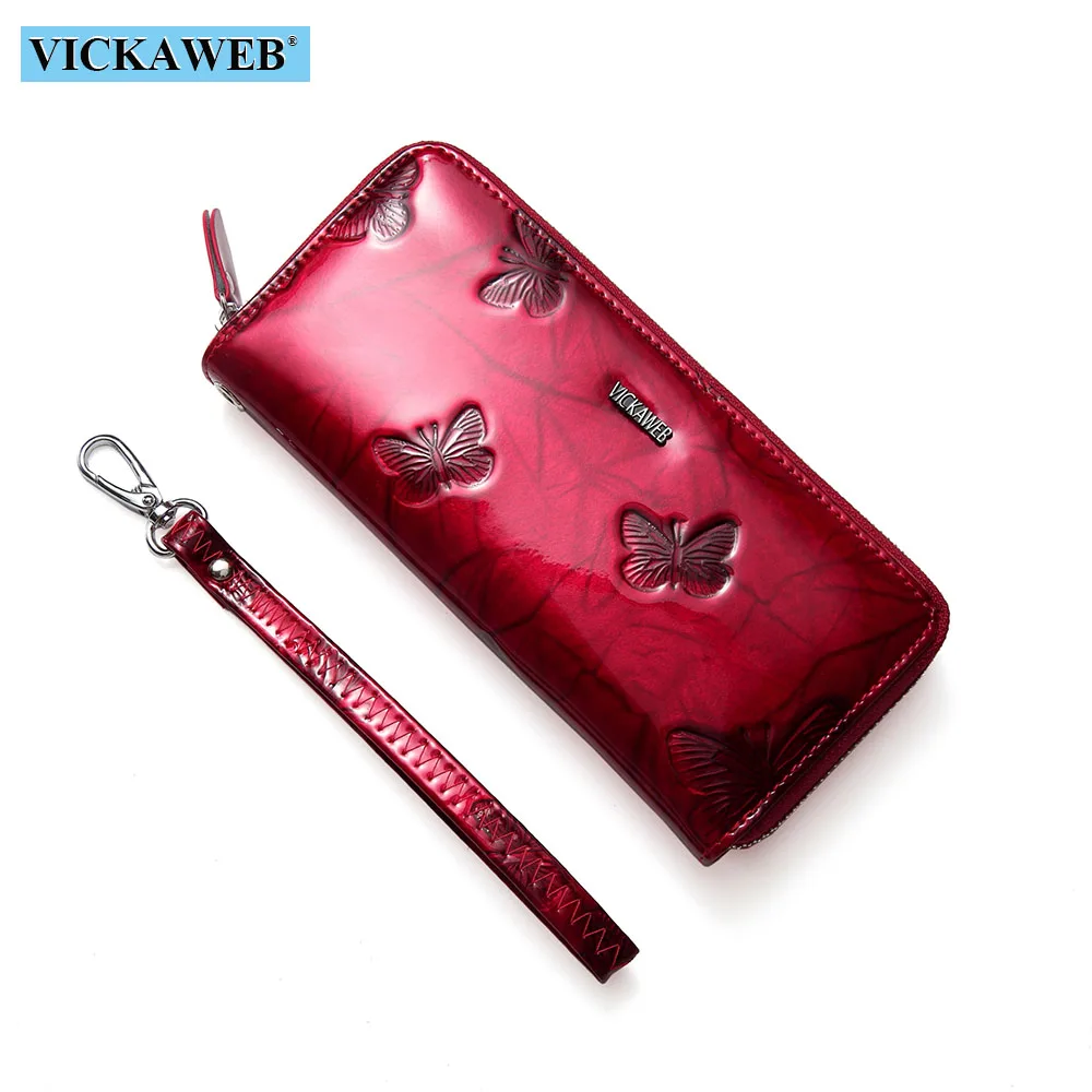 Imagem -04 - Vickaweb-carteira de Couro Genuíno Wristlet para as Mulheres Estampas de Animais Bolsa com Zíper Carteiras Padrão para Senhoras Moda Feminina