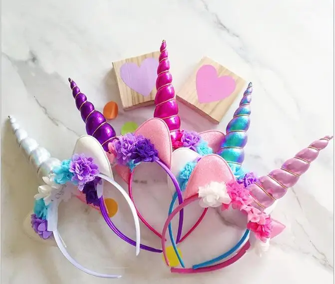 6pcs/lot Dreamy Blooming Unicorn Rainbow Pony Party Costume Headband Kids Birthday Festival Decors Take Home Hairbands Favor