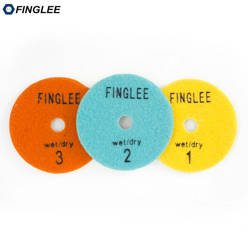 3 Steps Dry Diamond Polishing Pad FINGLEE 4 Inch/100mm Stone Work Restoration Buff Resin Discs for Granite Marble Quartz