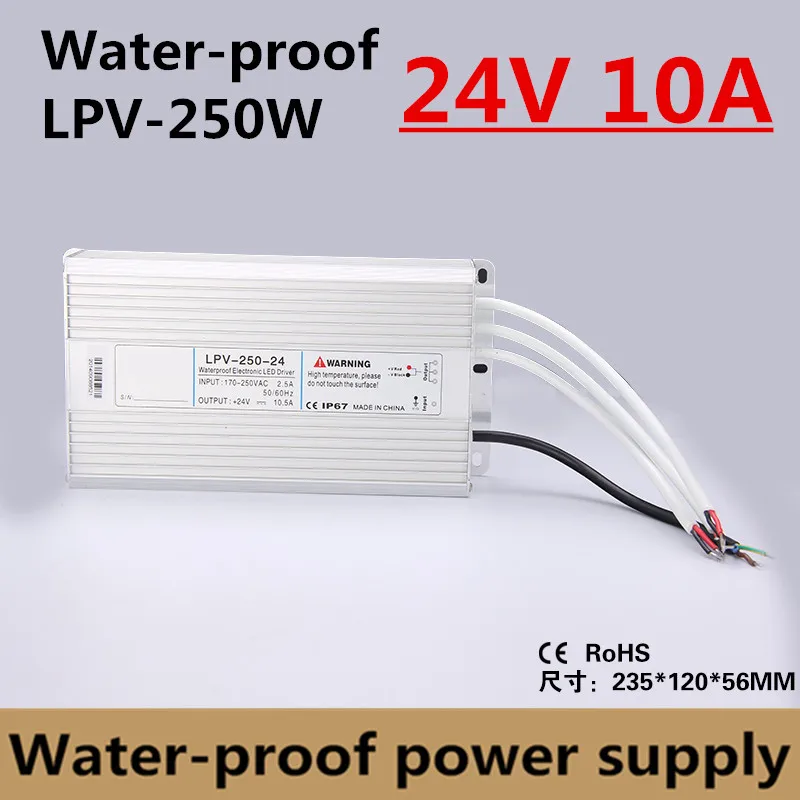 

Factory outlet 250W 24V 10A IP67 Waterproof LED power supply outdoor use for led strip Driver Lighting Transformer (LPV-250-24)