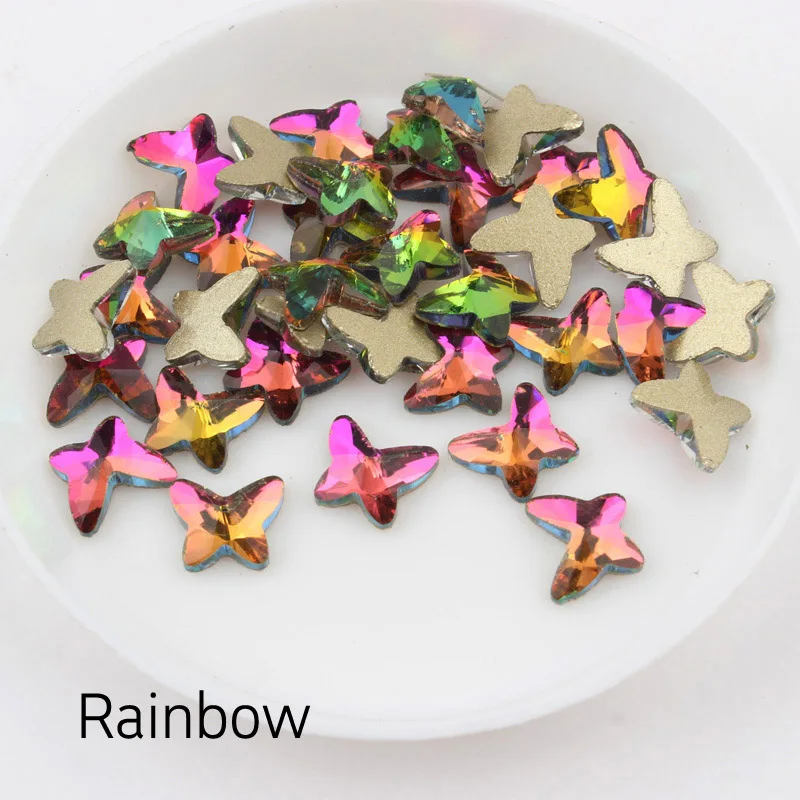 Hot sale New Butterfly 7x8mm Nail Art Rhinestones 9 colors Fancy Crystal stones 30/100Pcs For 3D Nail art decoration