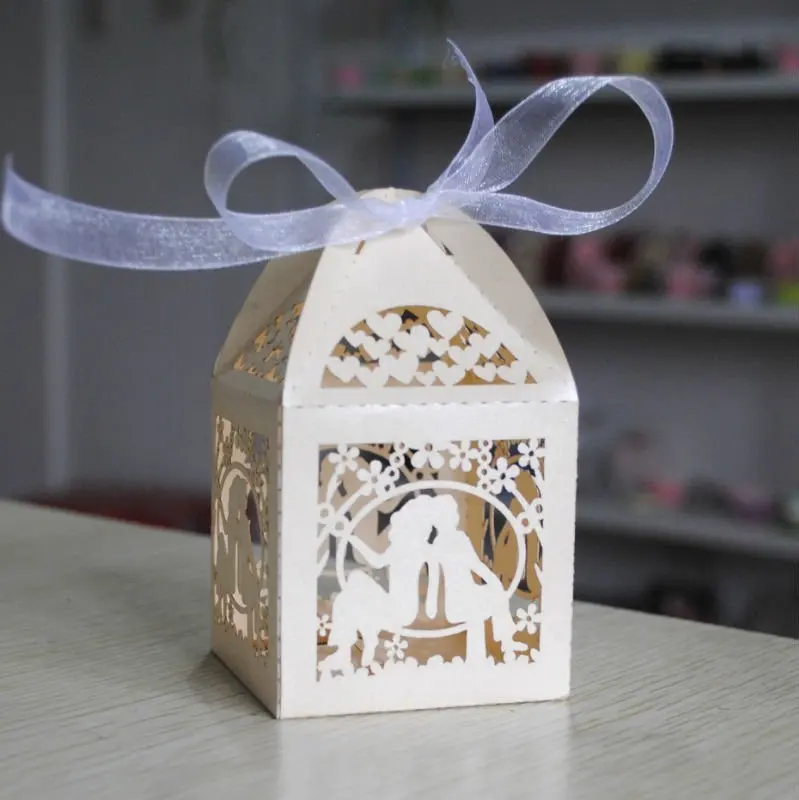 50pcs Cream Color Wedding Supply Souvenirs Box with Ribbon for Individuation Design