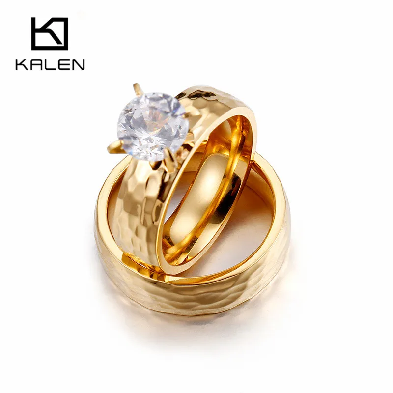 Kalen Arrival Fashion Zircon Finger Rings For Women Stainless Steel Gold Color Metal Engagement Wedding Jewelry Birthday Gifts