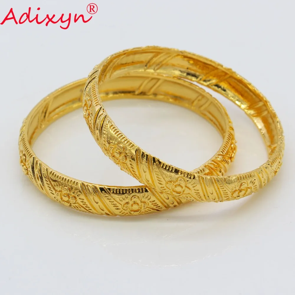 Adixyn TWO PCS Dubai Bangles for Women Gold Color Bracelet New Jewelry Middle East/Arab/African Dowry Gifts N072408