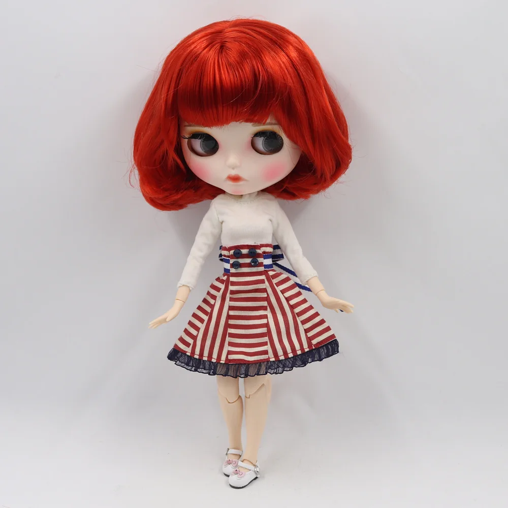 ICY DBS Blyth doll 1/6 bjd nude joint body with red short curly hair and with bangs, white skin, matte face BL1248