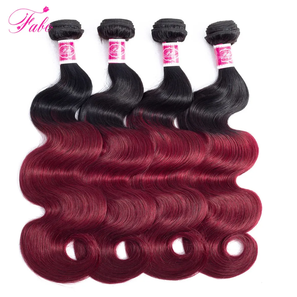 FABC Pre-Colored Ombre Burgundy Brazilian Hair Bundles With Closure Body Wave Human Hair Weave Bundles With Closure Remy Hair