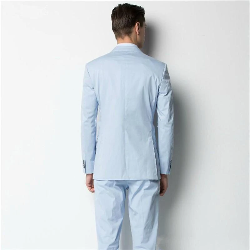 Fashion Blue Side Slit Men Slim Fit Prom Suits Casual Double Breasted Brand Blazer Suits Wedding Dinner Bespoke Suits