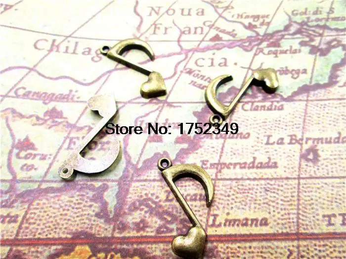 

25pcs--Music Charms, Antique bronze musical note with Adorable Heart charm pendant, Hearts charm 26x16mm