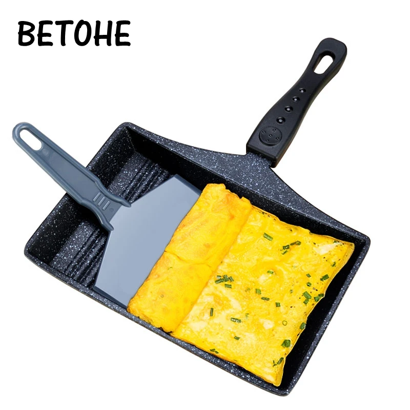 Betohe Japanese Tamagoyaki Flat-Bottomed Non-Stick Pot Roast Thick Egg Omelet Pan Frying Pan Omelette Device