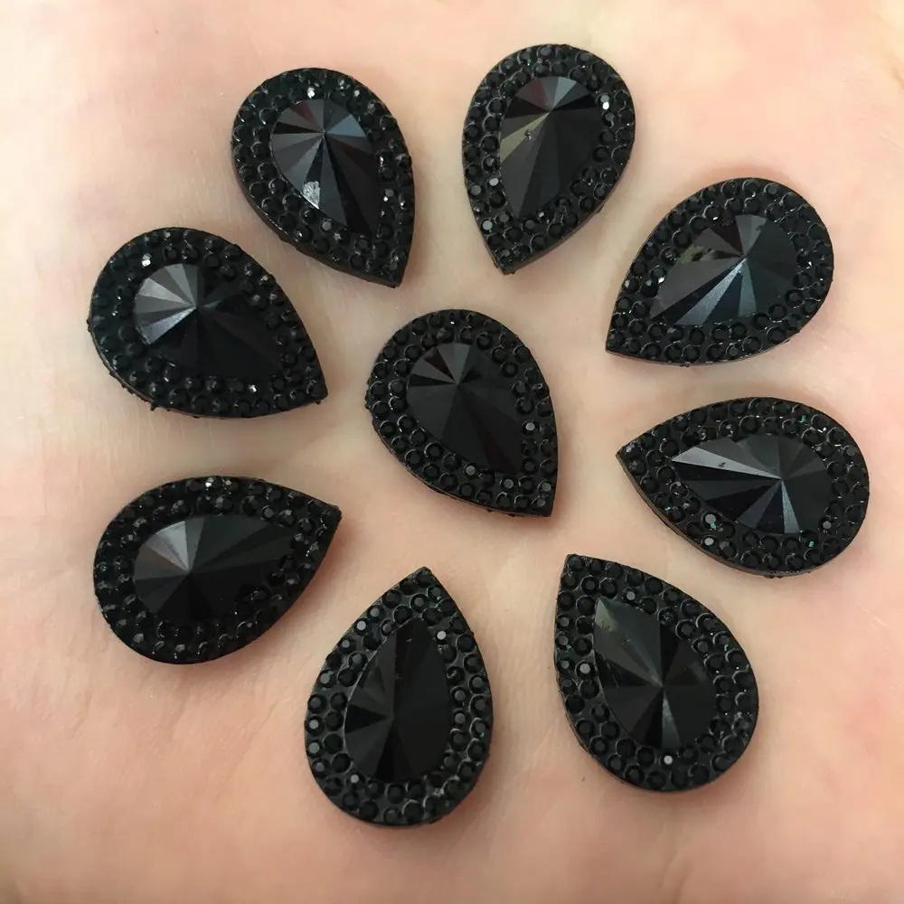 Resin 40PCS 13*18mm Black Drop Flatback Rhinestone Scrapbook Jewelry Making Accessories Supplies F505