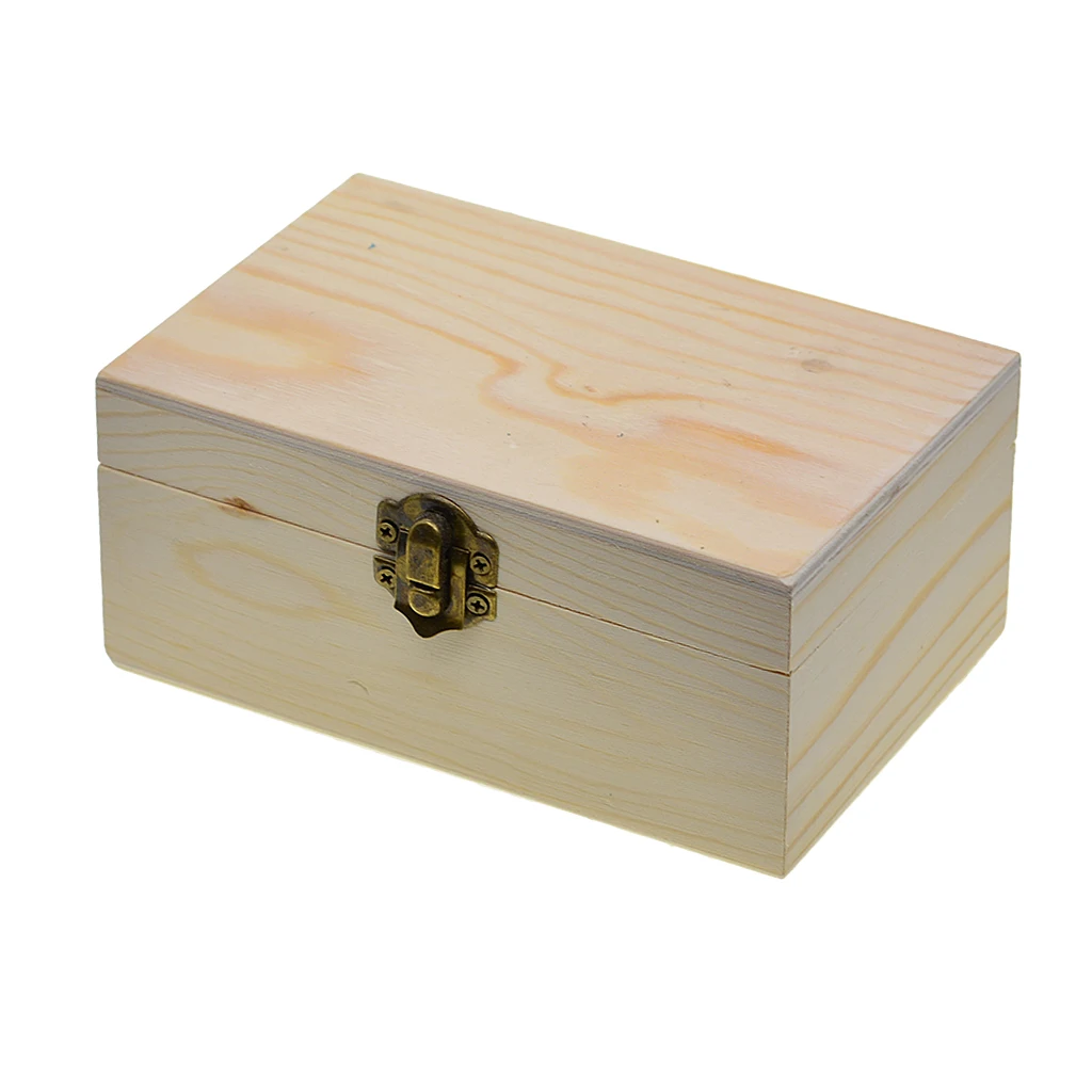 Large Wooden Box Storage Plain Wood Jewel Box Case With Lid Lock 150x98x69mm Painting Stainin