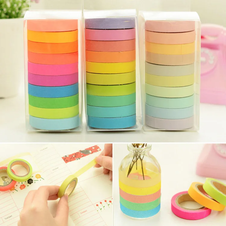 10PCS/lot Rainbow Solid Color Kawaii Planner Handbook Decorative Paper Washi Masking Tape School Supplies Stationery