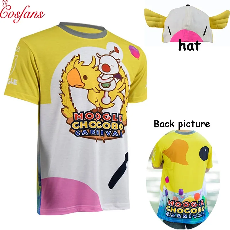 

FF15 Moogle Chocobo T-shirt Final Fantasy XV Noctis Lucis Caelum t shirt Hat Costume Carnival Men Short Sleeve Shirt Cosplay Tee