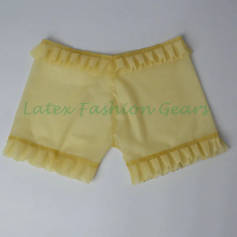 Latex shorts with ruffle fetish sexy charming bloomer Lady handmade transparent color plus size hot sale