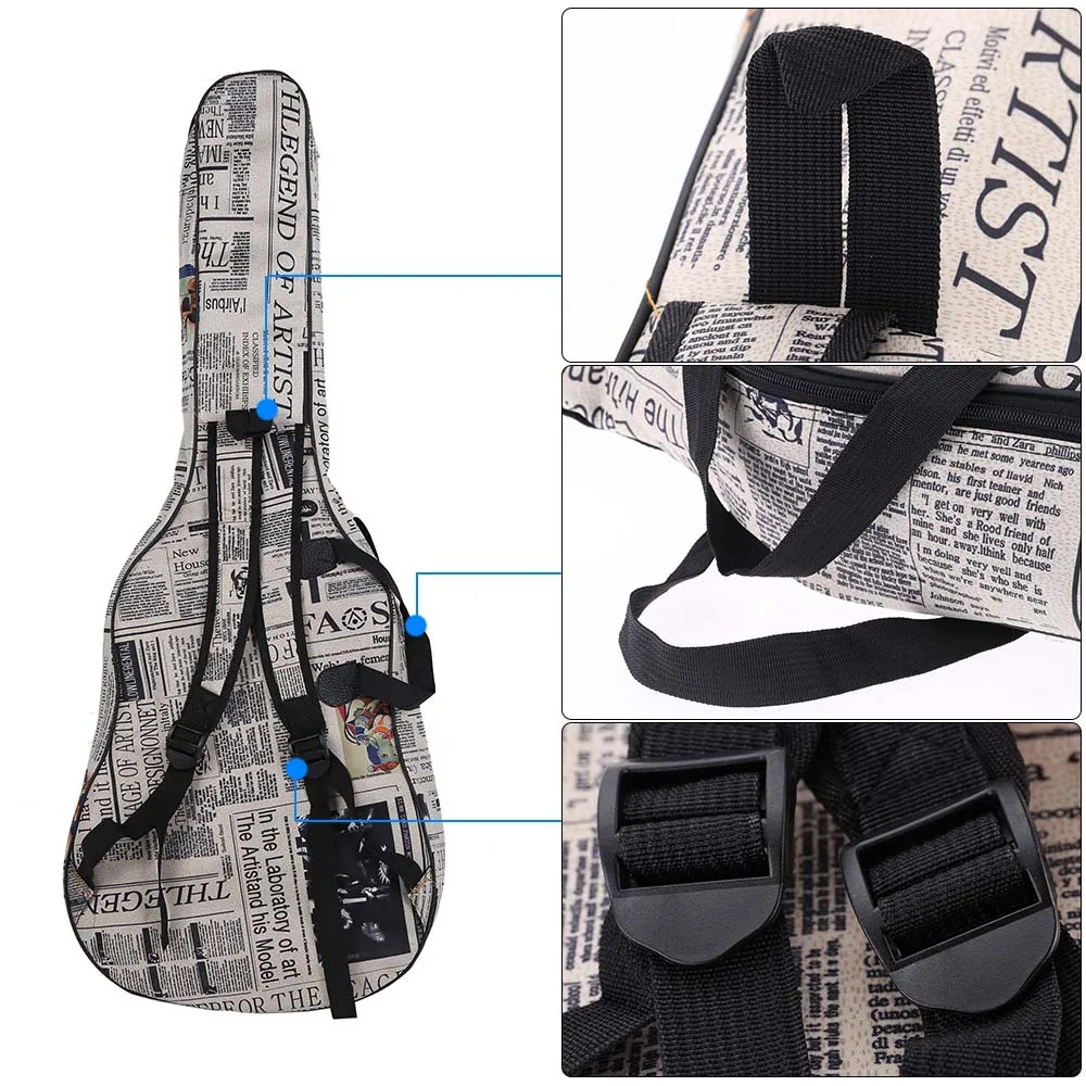 600D Water-resistant Oxford Cloth Newspaper Style Double Stitched Padded Straps Gig Bag Guitar Carrying Case for Guitar Strings