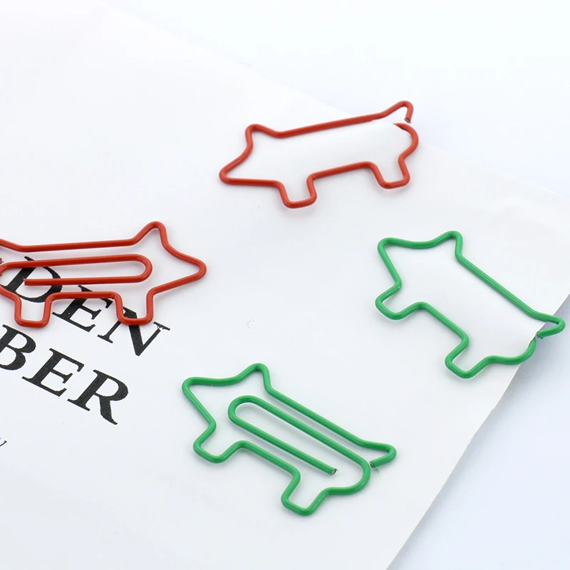 

TUTU 10PCS/LOT Metal pig Shape Paper Clips green red Color Funny Kawaii Bookmark Office School Stationery Marking Clips H0114