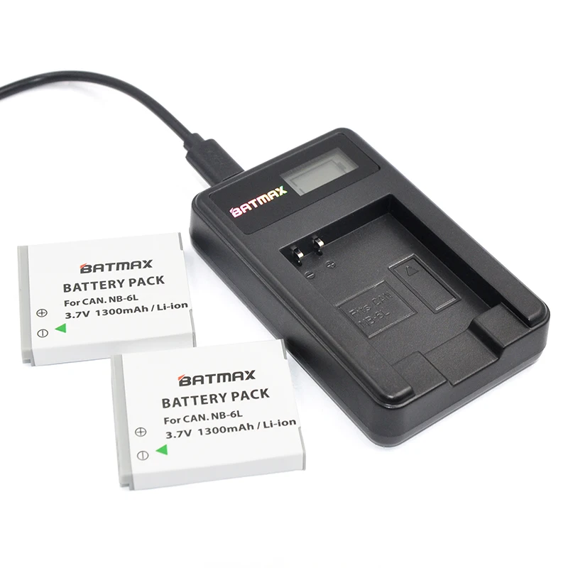 2Pack 1300mAh NB-6L NB-6LH NB6L Batterien + USB LCD Ladegerät für CANON Digital IXUS 85 IST PowerShot S90 digital IXUS 95 IST Kamera