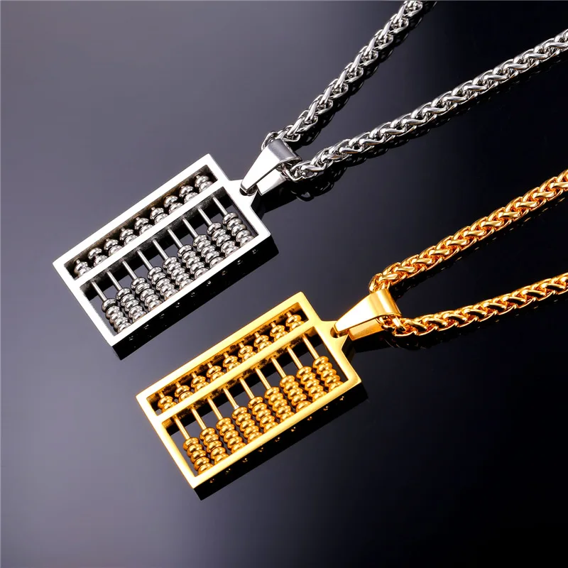 U7 Abacus Necklace Gold Color Stainless Steel Ancient China Counting-frame Necklaces & Pendants For Men/Women Gift Jewelry P762