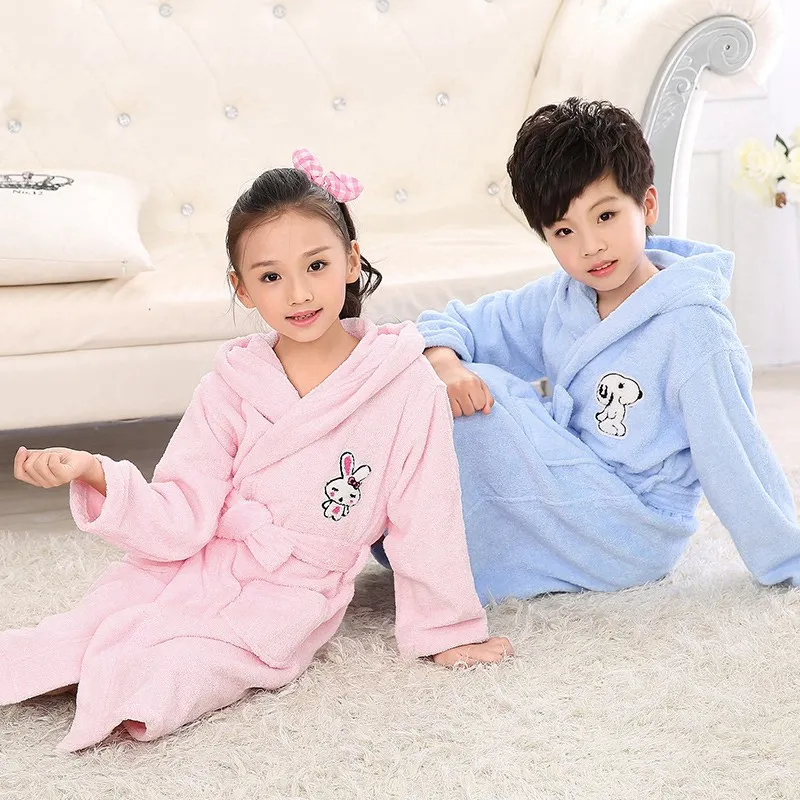 Winter Kids Bathrobe Boys Cotton bath robe hooded Thick Nightwear cartoon Pajamas Children Sleepwear soft Towel  warm winter