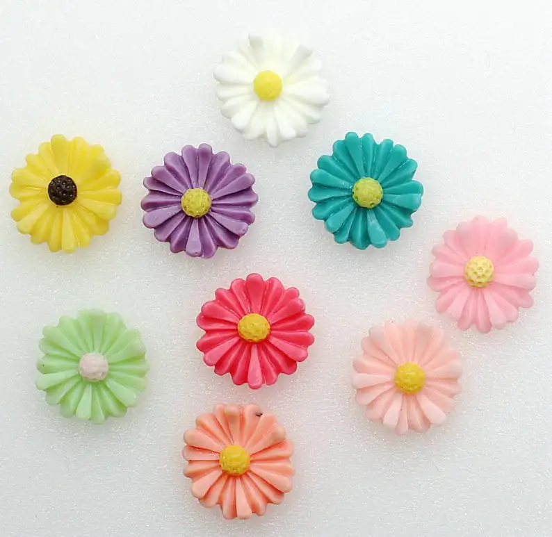 200pcs 17mm DAISY Resin Flower Cabochons / Decoden Flatback Cabochon For DIY Jewelry, Hair Clips, Scrapbooks, Cards