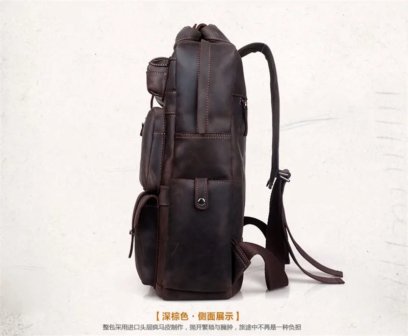 Vintage Crazy Horse Leather Men Backpack Travel Backpack Genuine Leather Backpack Men School Backpack Fashion Rucksack Book Bag