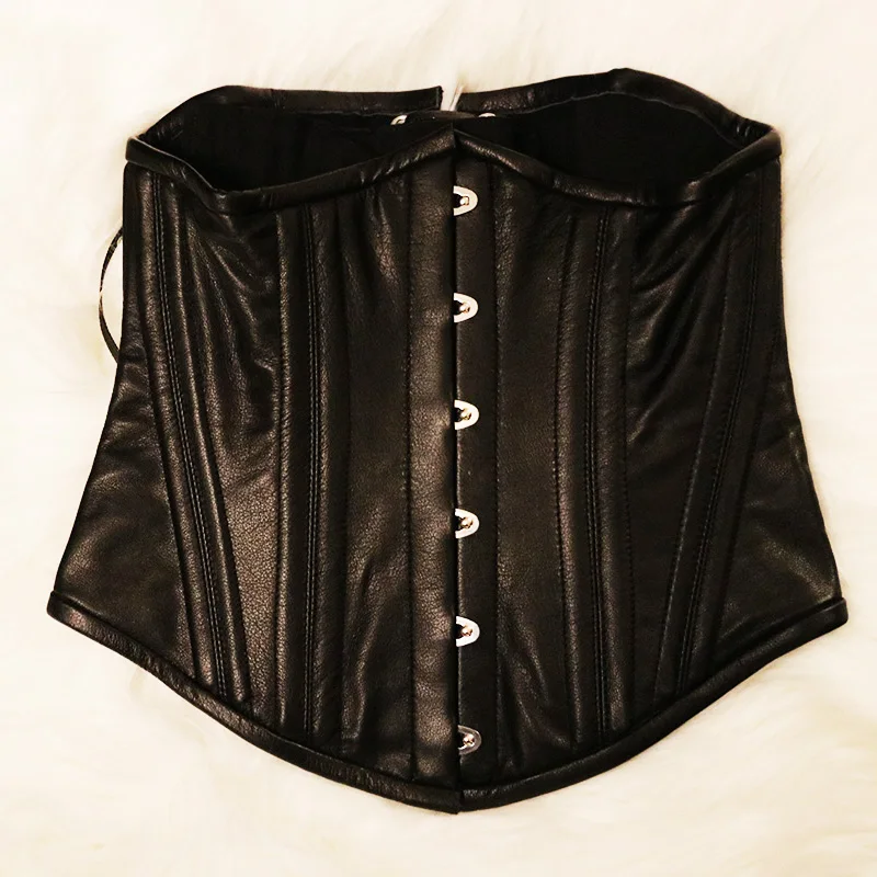 28CM Double Steel Bonings Annzley Corset Genuine Cowhide Leather  Waist Slimming Korsetts For Women