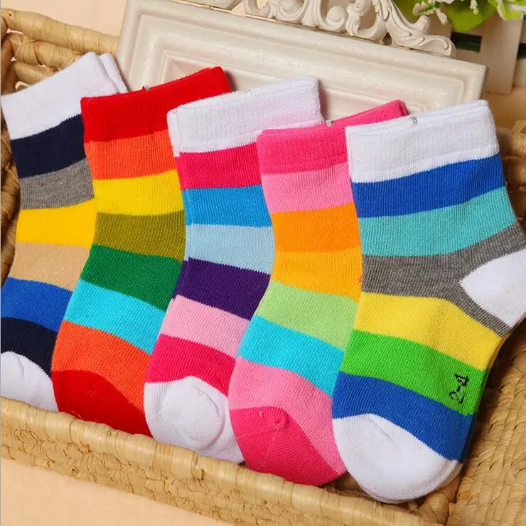 1 Pair Baby Girls Kids Socks Cotton Spring Autumn Children Warm Boys Striped Rainbow Kids Cheap Stuff Teenage Slippers