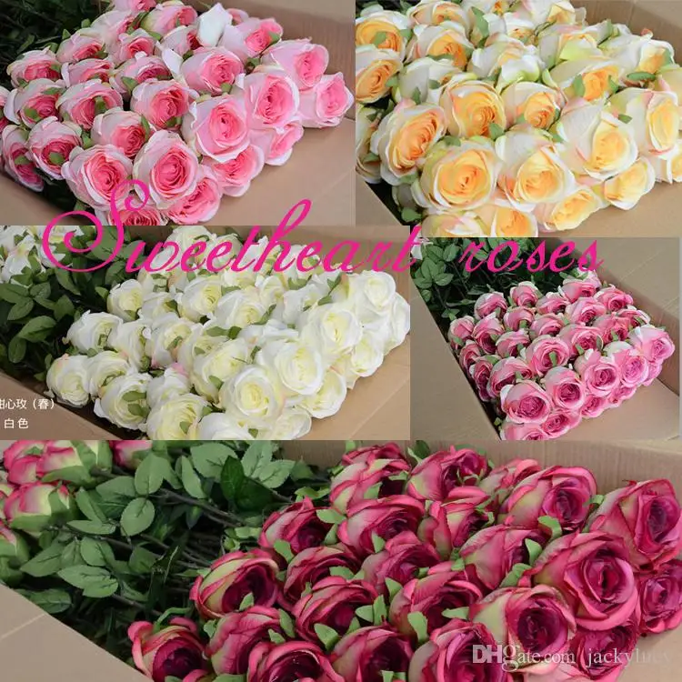 

24" (60cm) Height Upscale Artificial Silk Rose Flower Carft Ornament For Home Display Wedding Decoration 20pcs/lot