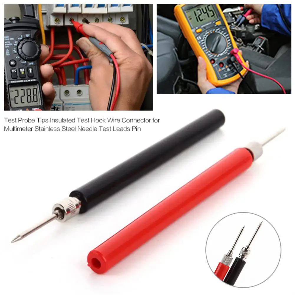 1 Pair 120mm Spring Test Probe Tips Insulated Test Hook Wire Connector For Multimeter Stainless Steel Needle Test Leads Pin