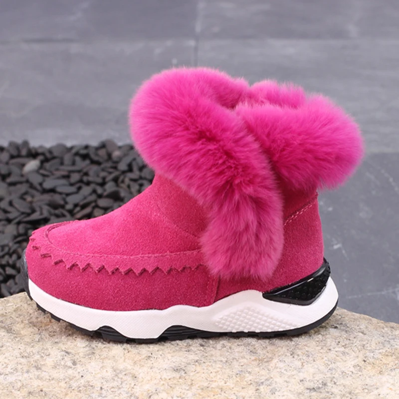 New Arrival Winter Baby Toddlers Shoes Children Boots Genuine Leather Snow Boots for Boys Girls Rabbit Fur Child\'s Shoes CSH519