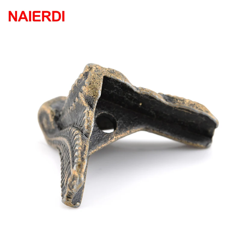 4PCS NAIERDI Antique Corner Protector Bronze Jewelry Box Wooden Case Decorative Feet Leg Corner Bracket Furniture Hardware