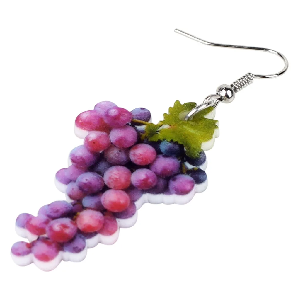 Bonsny Acrylic Sweet A Bunch Of Grape Earrings Big Long Dangle Drop Fashion Tropic Fruit Jewelry For Women Girls Ladies Summer