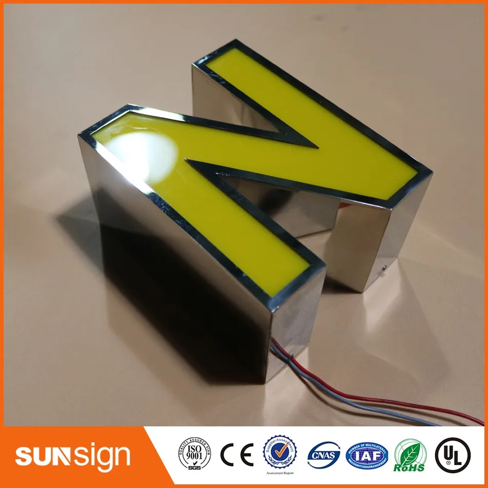 

Chain stores advertising mirror stainless steel finish acrylic LED letter