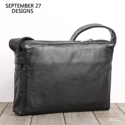 Satchels Men Genuine Leather Luxury Handmade Business Shoulder Crossbody Pack Cowhide Casual Cell Phone Messenger Bag