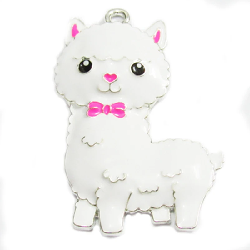 

lovely unicorn Llama Pendant with pink bow cartoon Alpaca animal charms enamel pendant necklace accessories