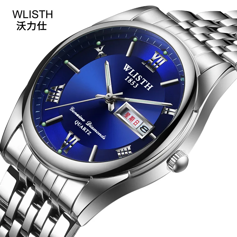 2019 Wlisth Brand Men Watch Business Casual Quartz Clock Stainless Steel Wristwatch Date Hours Man Week Double Calendar Relojes