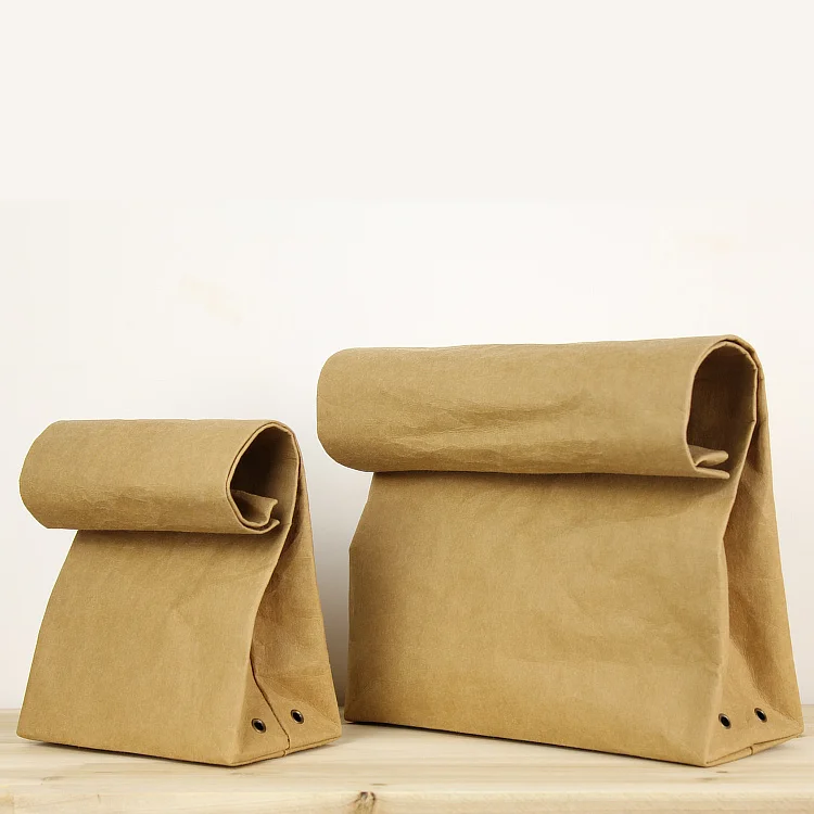 Water wash cowhide paper hand roll bag original design vintage HARAJUKU lunch bags  kraft paper